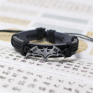 Vintage Black Leather Batman Bracelet