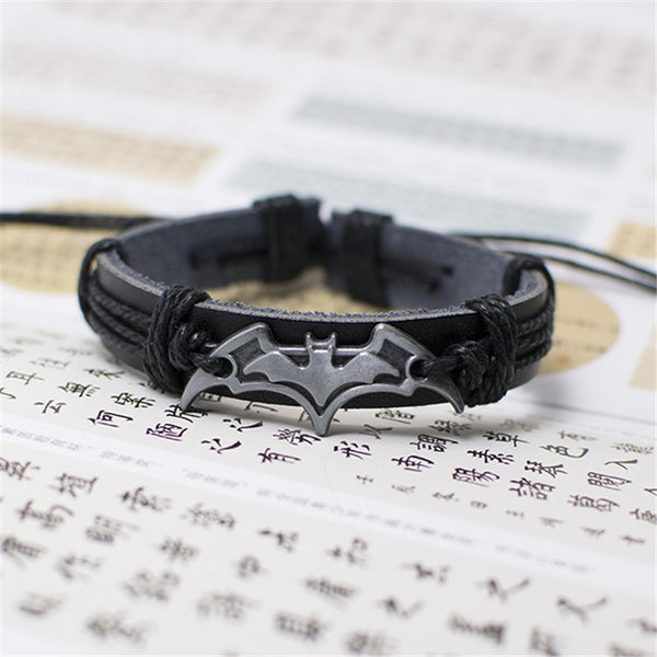 Vintage Black Leather Batman Bracelet