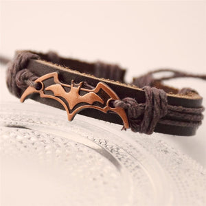 Vintage Black Leather Batman Bracelet