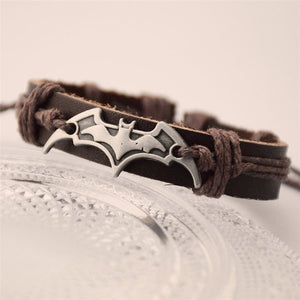 Vintage Black Leather Batman Bracelet
