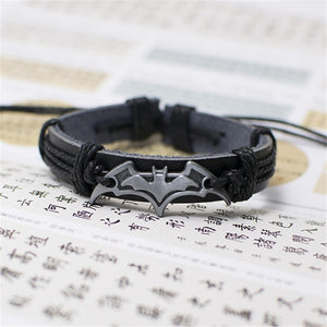Vintage Black Leather Batman Bracelet