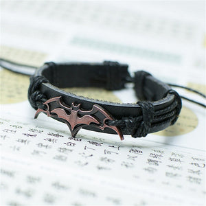 Vintage Black Leather Batman Bracelet